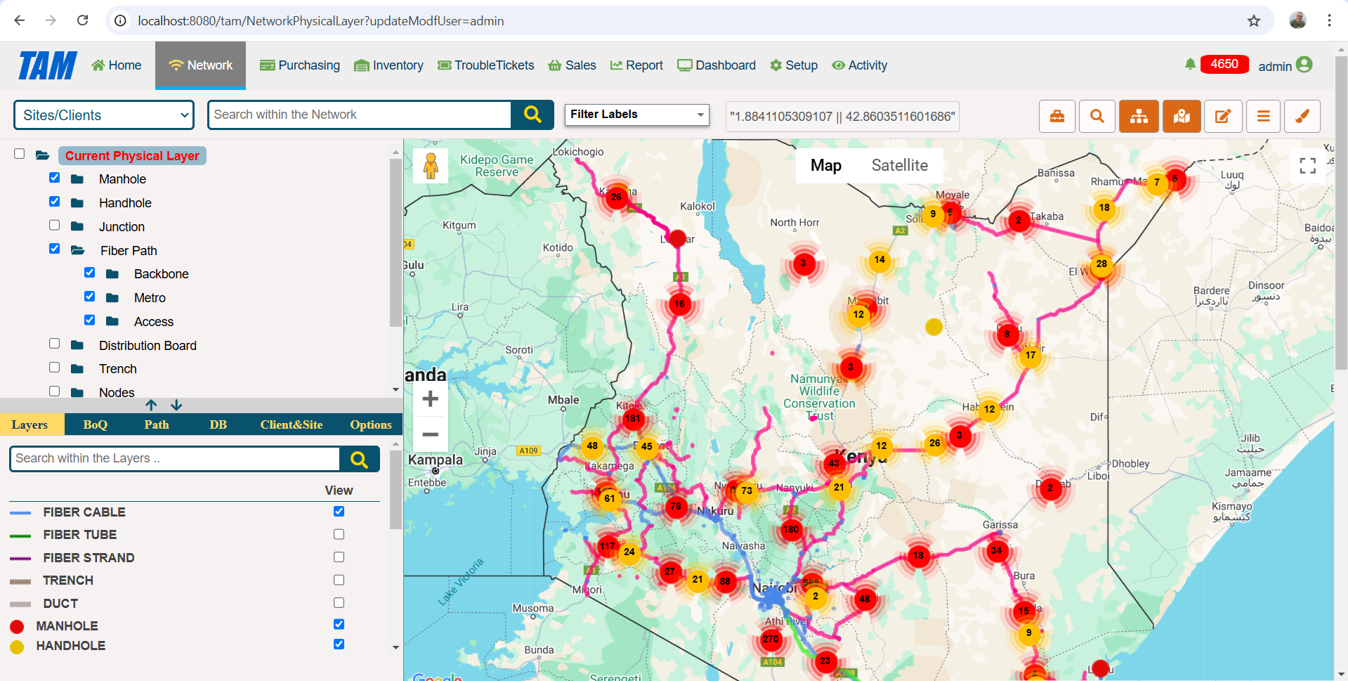 Fiber Module of Telecom Asset Management TAM with GIS